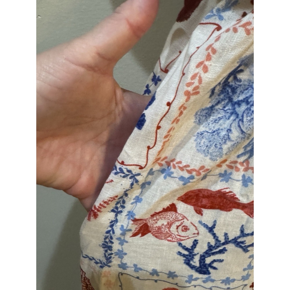 Nobody's Child Nova Print Puff Sleeve Maxi Dress Nautical Linen Beach Shells‎ - Picture 12 of 16